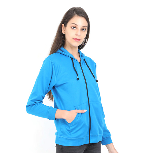 Women Cyan Color Hoodie
