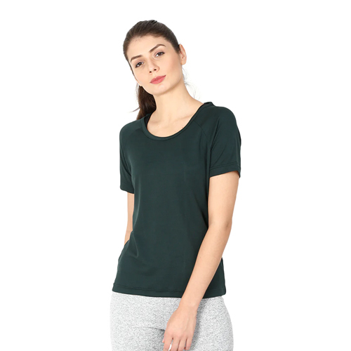 Women Bottle Green Color Stylish Gym T-Shirt