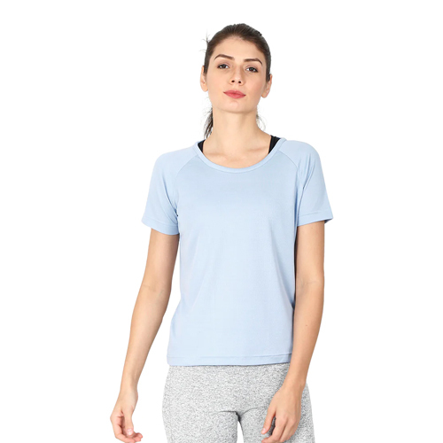 Women Whispy Blue Color Stylish Gym T-Shirt