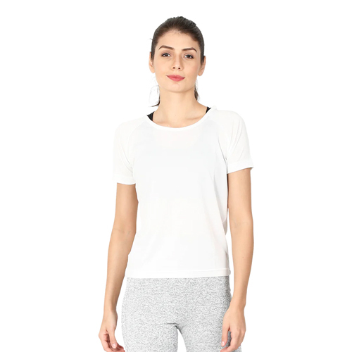 Women White Color Stylish Gym T-Shirt