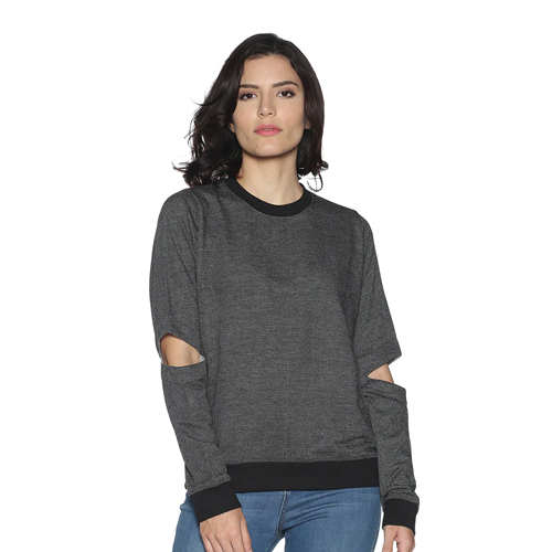 Women Black Elbow Slit Sweatshirt