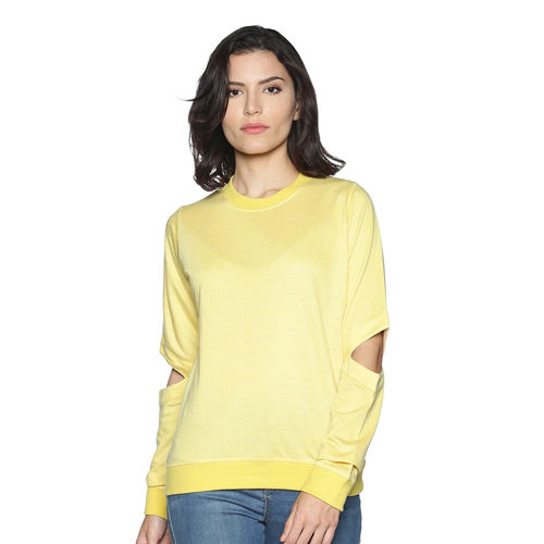 Women Lemon Color Elbow Slit Sweatshirt