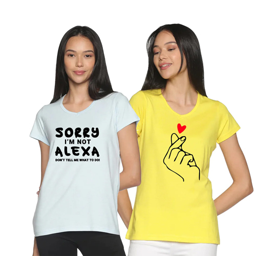 Spaghetti Squash Heart Print Whispy Blue Alexa Print V Neck T-Shirt Pack of 2