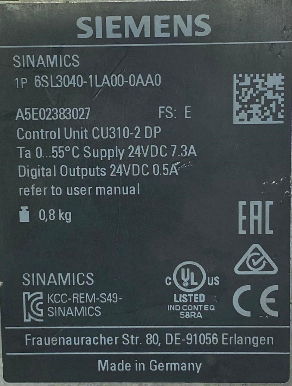 SIEMENS CONTROL UNIT CU310-2 DP