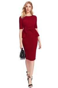 Exclusive Fitted Dress - Stretchable Hosiery Material, Sizes XS(32) to XL(40), Maroon/Peach/Pista, Knee Long Bodycon with Short Sleeves, Anti Wrinkle, Quick Dry, Breathable
