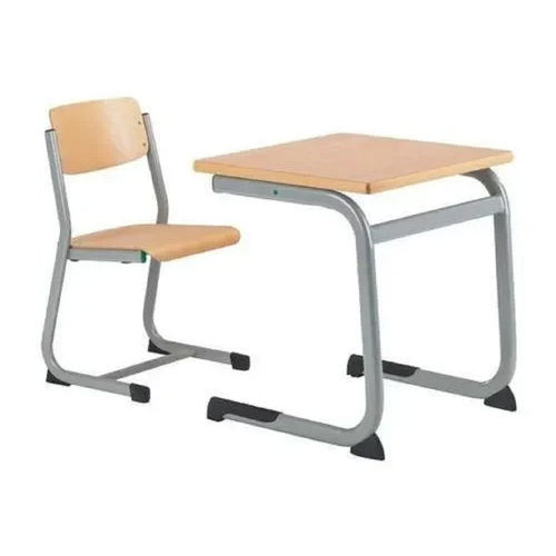 Brown-Grey Single Seater School Chair And Desk