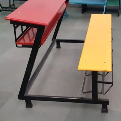 Red-yellow-black Color Coated Three Seater School Bench And Desk