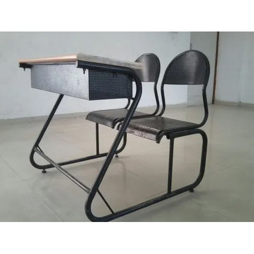 Brown-Black Two Seater Bench And Desk For Schools