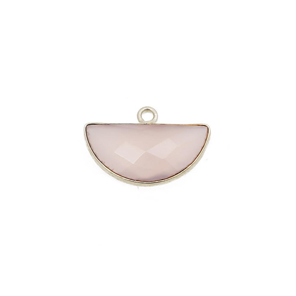 Pink Chalcedony Gemstone 15x7mm Half Moon Gold Vermeil Bezel set Charm