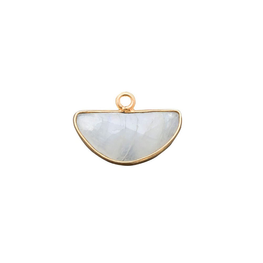 Rainbow Moonstone Gemstone 15x7mm Half Moon Gold Vermeil Bezel set Charm