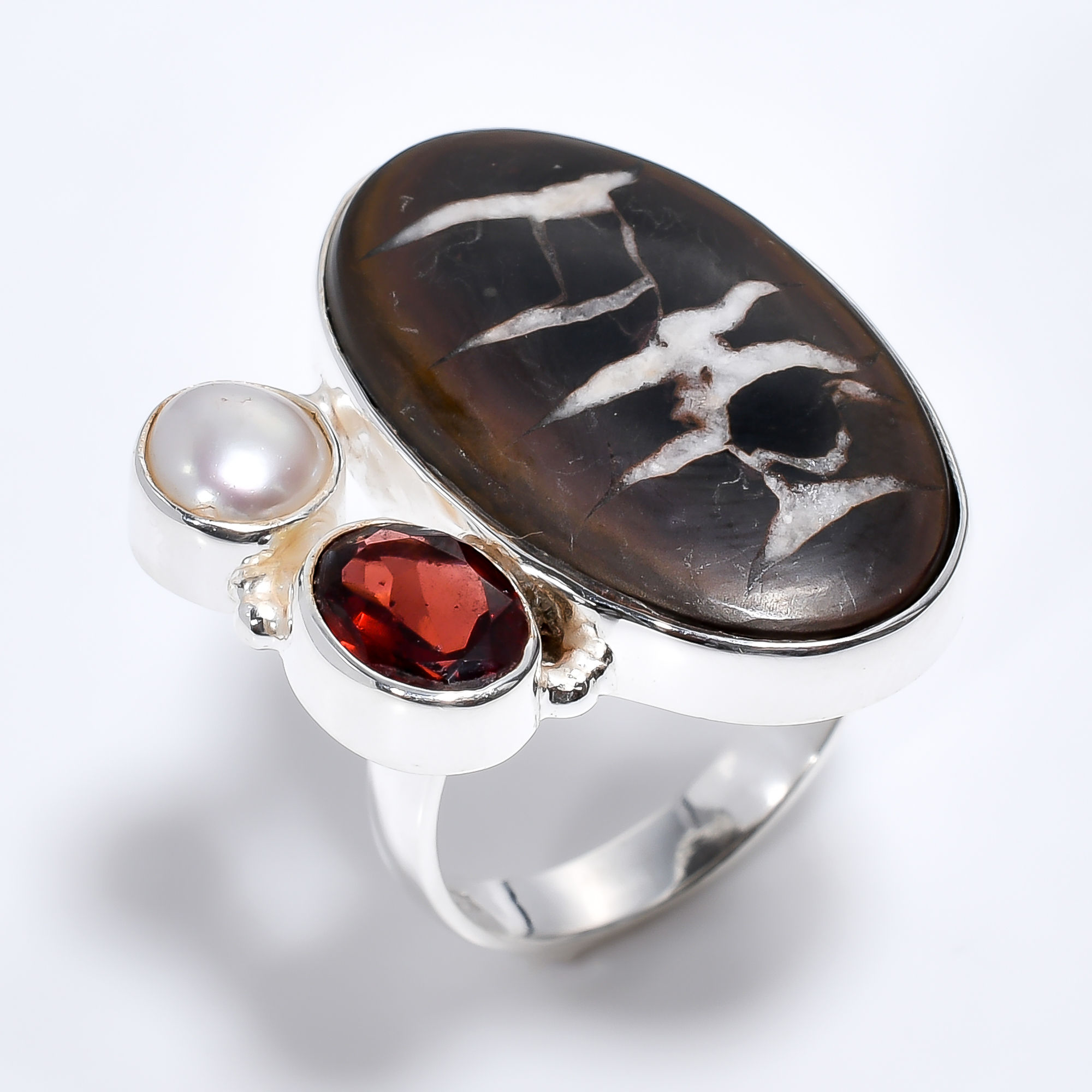 925 Sterling Silver Ring Size US 8 Septarian Gronate Garnet Gemstone Girls Fashion Rings supplier