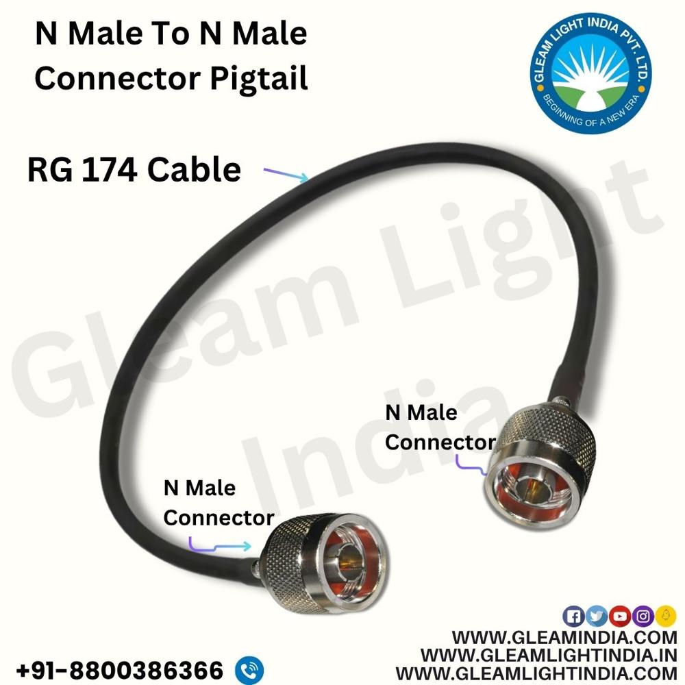 N Male To N Female Connector Pigtail - Copper Material, RF Frequency 100MHz to 6000MHz, Black PVC Jacket, Coaxial 50 Ohm Configuration