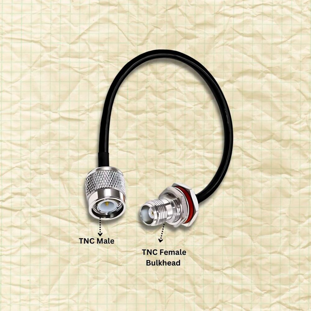 RF Cable Assemblies TNC Male to TNC Female Bulkhead in RG195 - 50 Ohm Impedance, Operating Temp. -40 to +40Â°C, Jacket Material PTFE, Black Color
