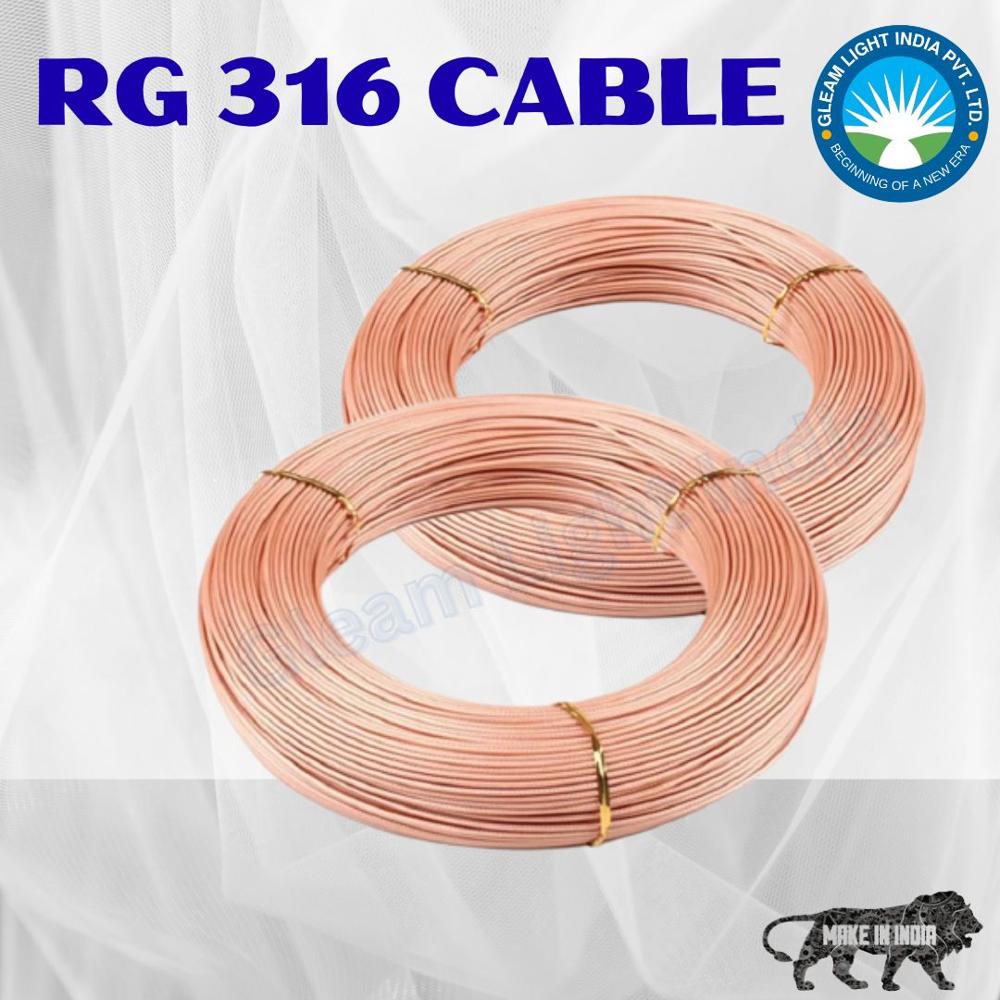 Rg316 Coaxial Cable - Fluorinated Ethylene Copper with Silver Covered Copper Conductor, Golden/Silver Jacket, 50 Ohm, Round Solid Conductor