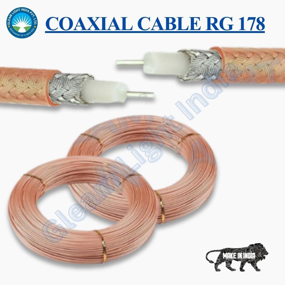 Rg178 Coaxial Cable - Copper, 200 Meter, Golden/Silver Color, Solid Round Conductor, Brown Jacket | Warranty Included, Industrial Application