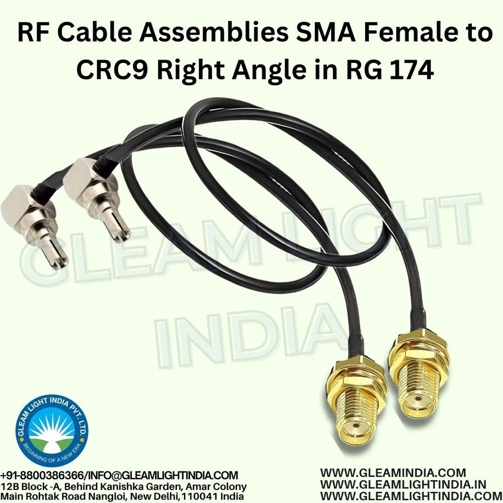 SMA Female To Dual CRC9 Male Plug In RG 174 - Mild Steel, 65x75 Size, Golden Zinc Plating | Industrial Application, Round Solid Copper Conductor, PVC Insulation