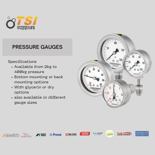 Pressure Gauges - Stainless Steel, Brass, Mild Steel, 63-150 mm Dial, 1% Accuracy, IP65 Protection