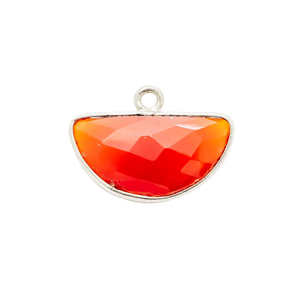 Red Onyx Gemstone 15x7mm Half Moon Gold Vermeil Bezel set Charm