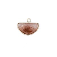 Strawberry Quartz Gemstone 15x7mm Half Moon Gold Vermeil Bezel set Charm