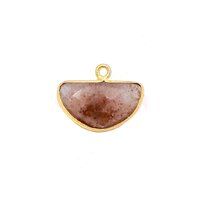 Strawberry Quartz Gemstone 15x7mm Half Moon Gold Vermeil Bezel set Charm