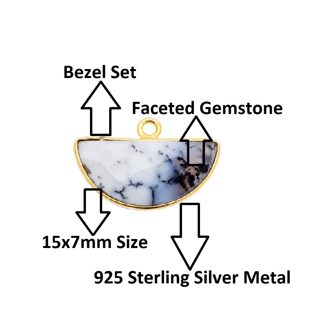 Unakite Gemstone 15x7mm Half Moon Gold Vermeil Bezel set Charm