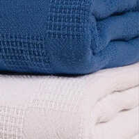 Cotton Thermal Blankets - 100% Cotton, Full/king/queen Size, Blue & White | Breathable, Cozy, Lightweight Design For Year-round Comfort