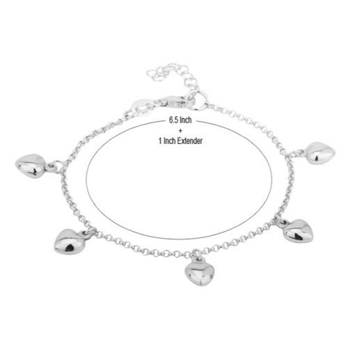 Dangling Puffed Heart Silver Bracelet