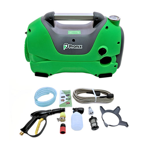 Green Pronix Portable Pressure Car Washer With 1 Year Warranty Less Water Usage 1800W Pnx100