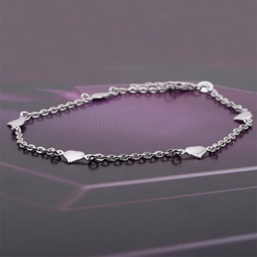 Puffed Heart Silver Anklet