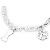 Hanging Multi Dog Paw And Bones Silver Bracelet