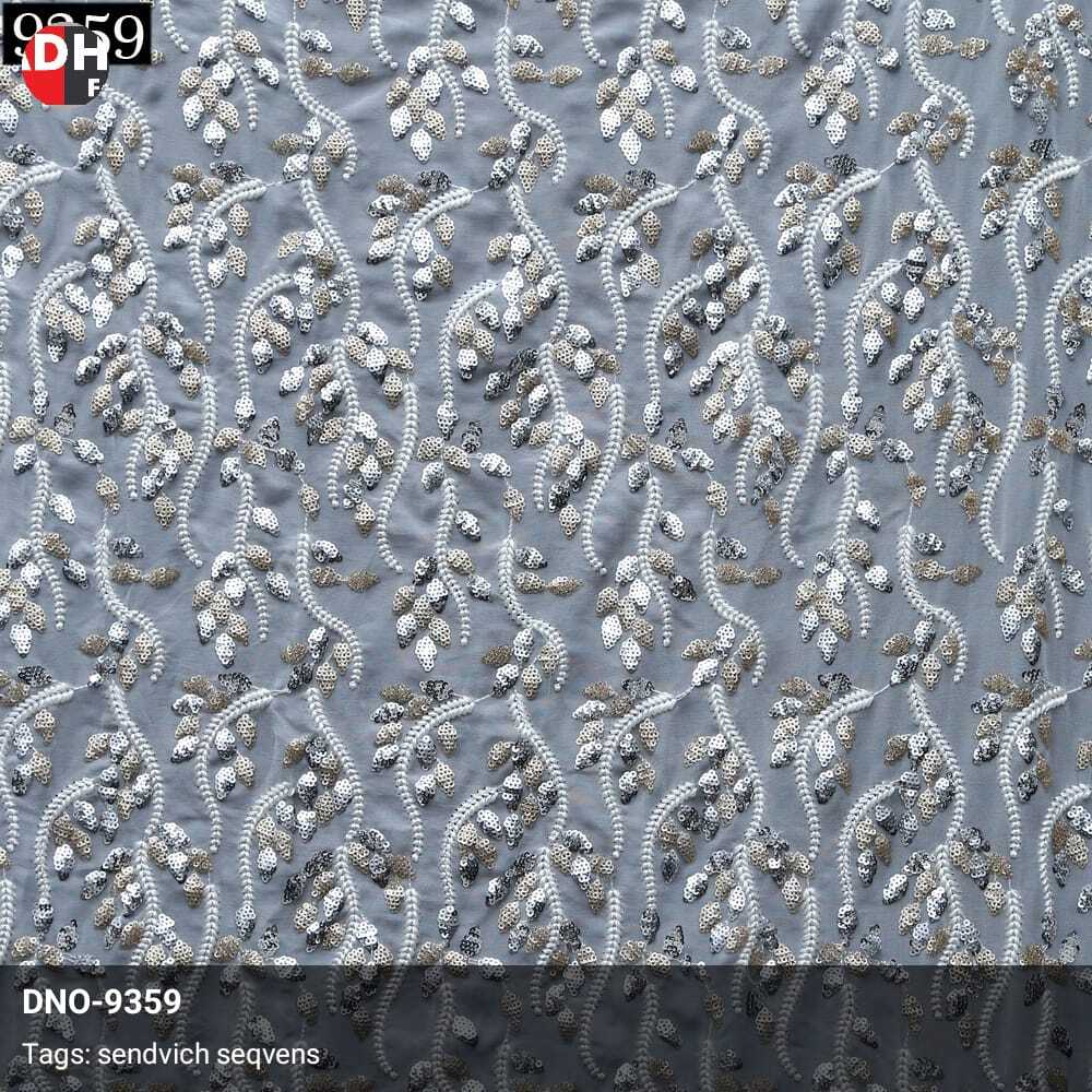 Sparkling Silver and Glitter Allover Embroidery Fabric