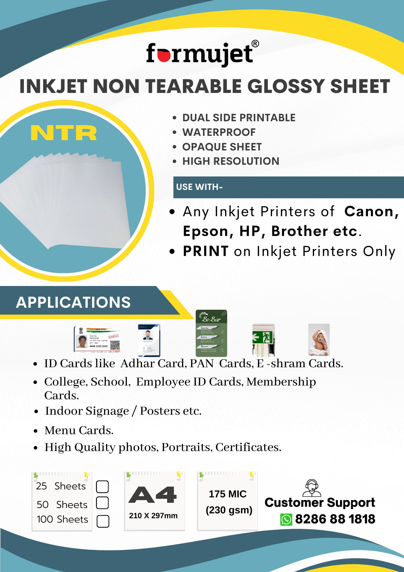 Formujet NTR Sheets - Inkjet Non Tear Glossy Waterproof Sheet for ID Cards