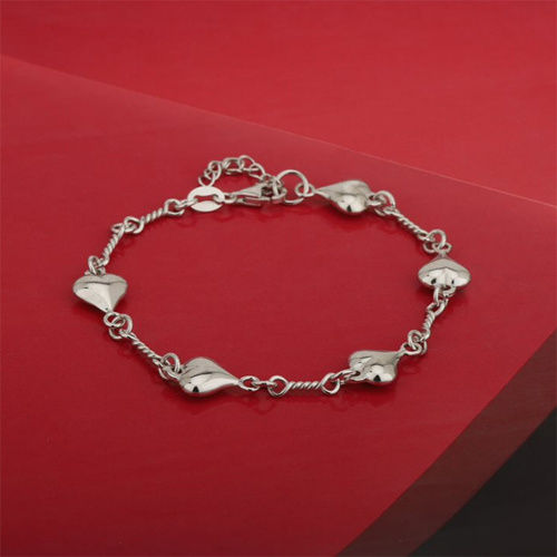 Sewn In Sequence Puffed Heart Silver Bracelet