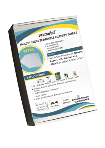 Formujet NTR Sheets - Inkjet Non Tear Glossy Waterproof Sheet for ID Cards(50 Pc)