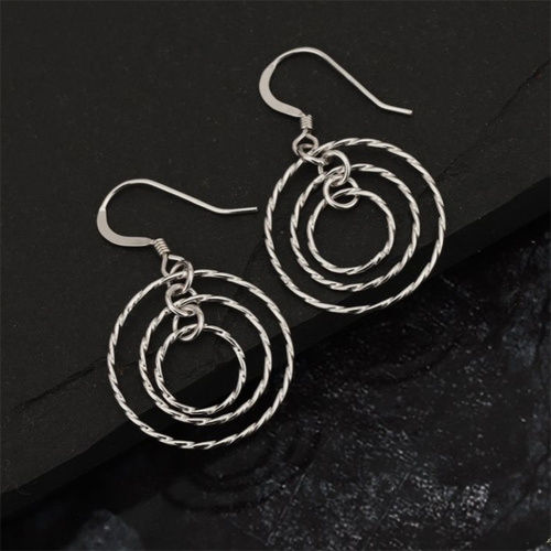 Vanbelle Graduated And Circle-In-Circle Silver Earrings