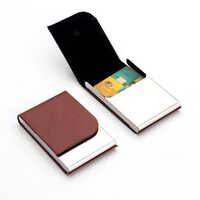 Business Card Holder Table Top - Leather & Metal, Holds Up to 30 Cards, Varied Sizes for Office & Conference Room Use