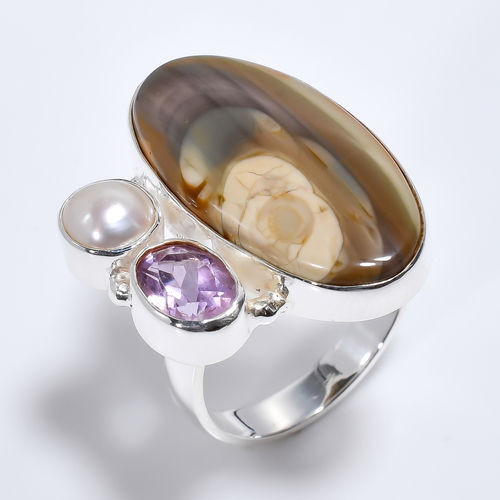 Natural Jasper Amethyst Gemstone 925 Sterling Silver Ring Size US 8 Girls Fashion Ring Supplier