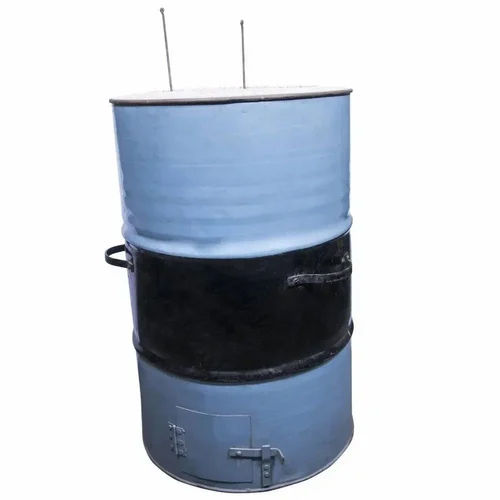 Mild Steel Drum Tandoor - Copper Construction , Round Shape, Blue Color, Manual Operation, Warranty Included