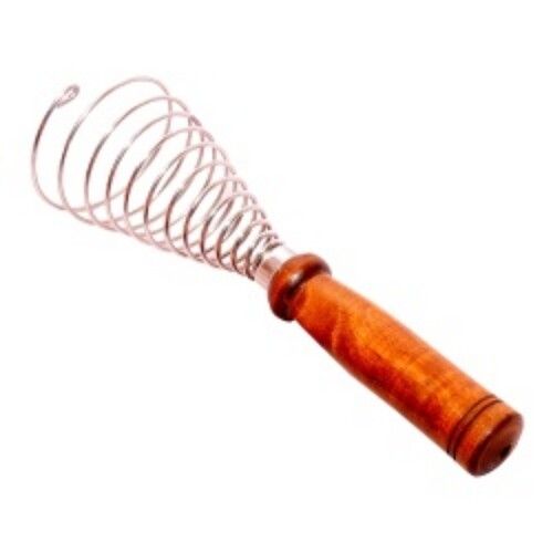 Brown And Silver Spiral Egg Whisker Wooden Handle