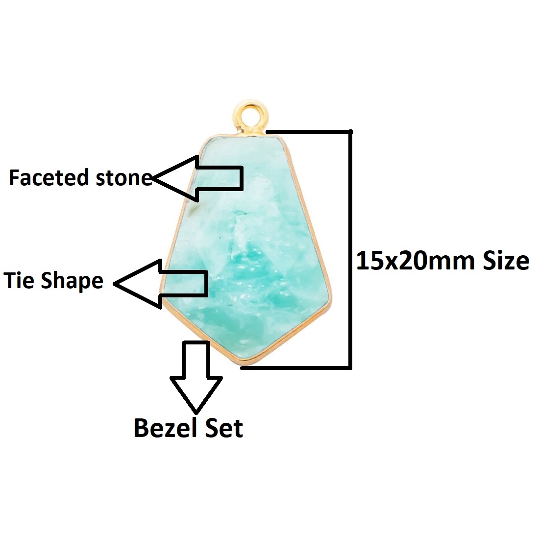 Amazonite Gemstone 15x20mm Tie Shape Gold Vermeil Bezel set Pendant