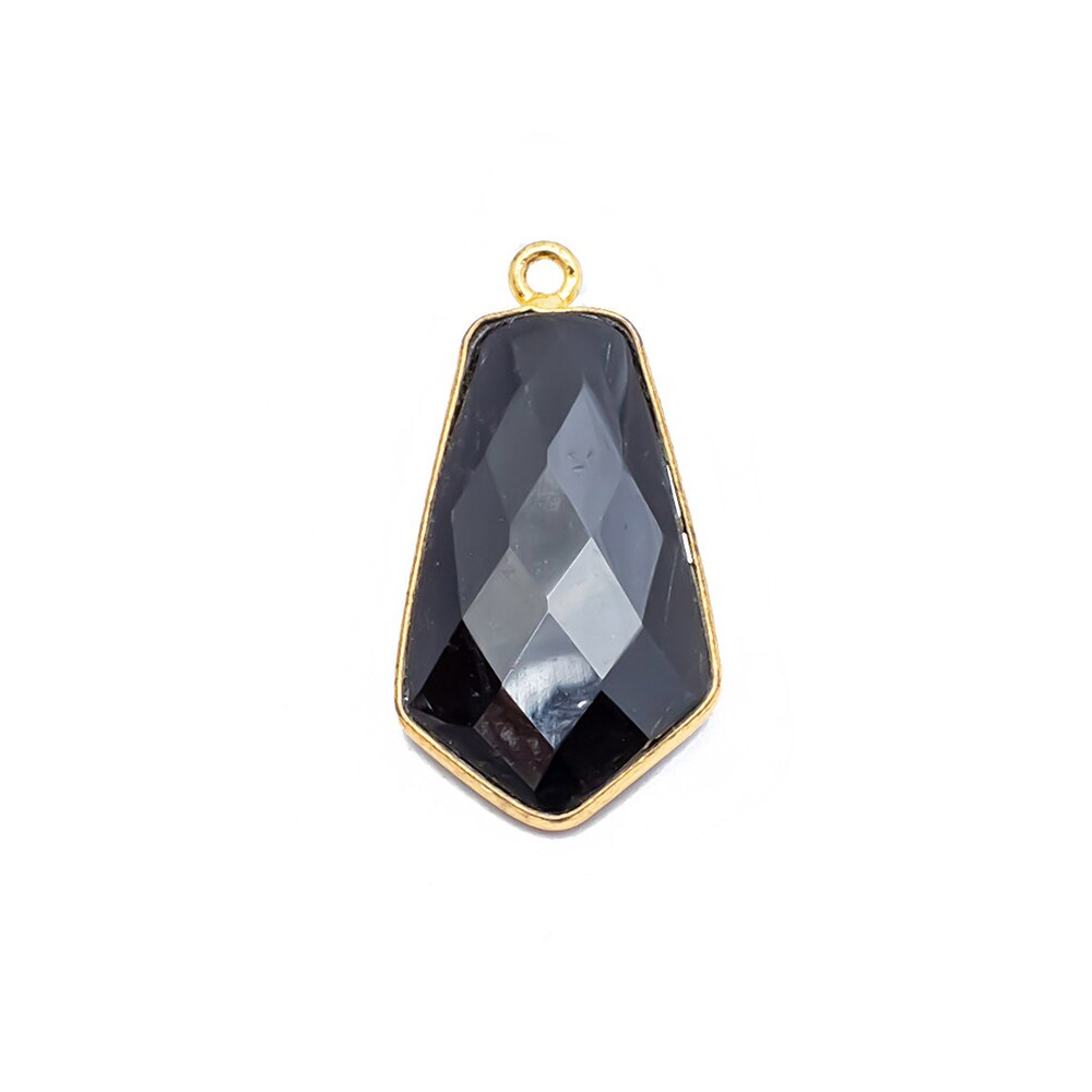 Black Onyx Gemstone 15x20mm Tie Shape Gold Vermeil Bezel set Pendant