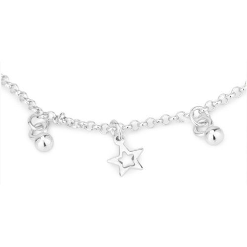 Dangling Star Moon Charm Silver Bracelet