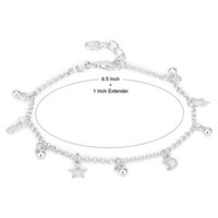 Dangling Star Moon Charm Silver Bracelet