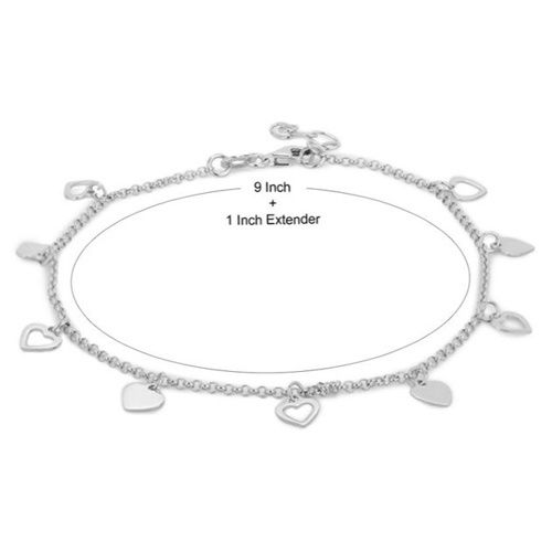 Dangling Open And Close Heart Charm Silver Anklet