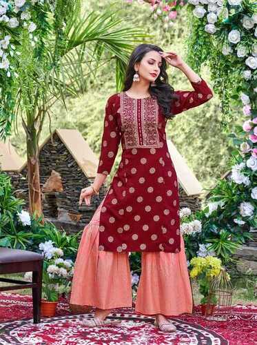 Rayon Foil Print Kurti and Gharrara