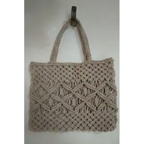 Crochet Cotton Bag - Cotton Fabric Small & Compact for Essentials or Tote-Style for Groceries Beige with Attractive Design & Flexiloop Handle