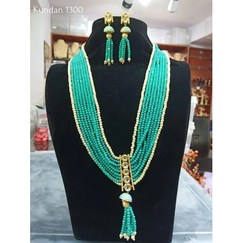 Kundan Beaded Necklace Chandelier Earrings