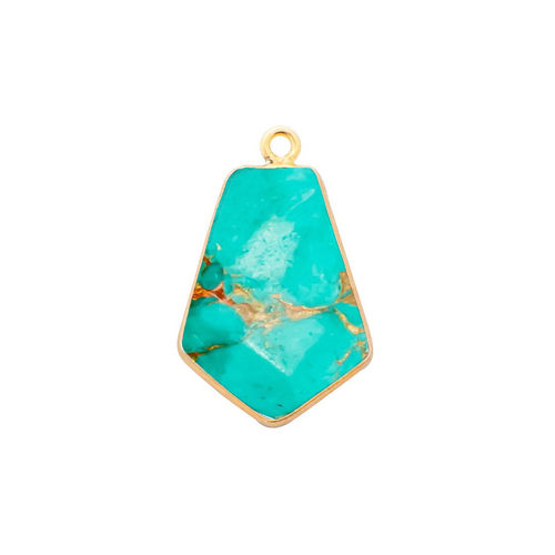 Charms Blue Turquoise Gemstone 15x20mm Tie Shape Gold Vermeil Bezel Set Pendant