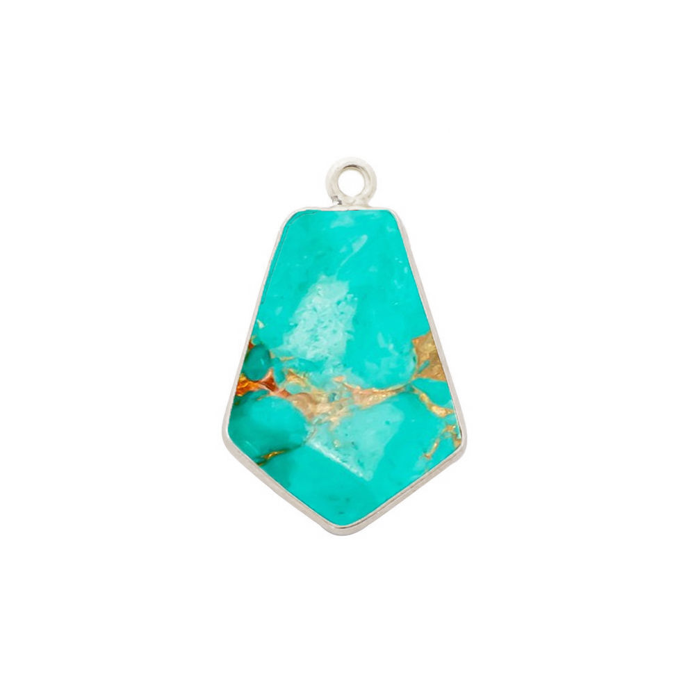 Blue Turquoise Gemstone 15x20mm Tie Shape Gold Vermeil Bezel set Pendant