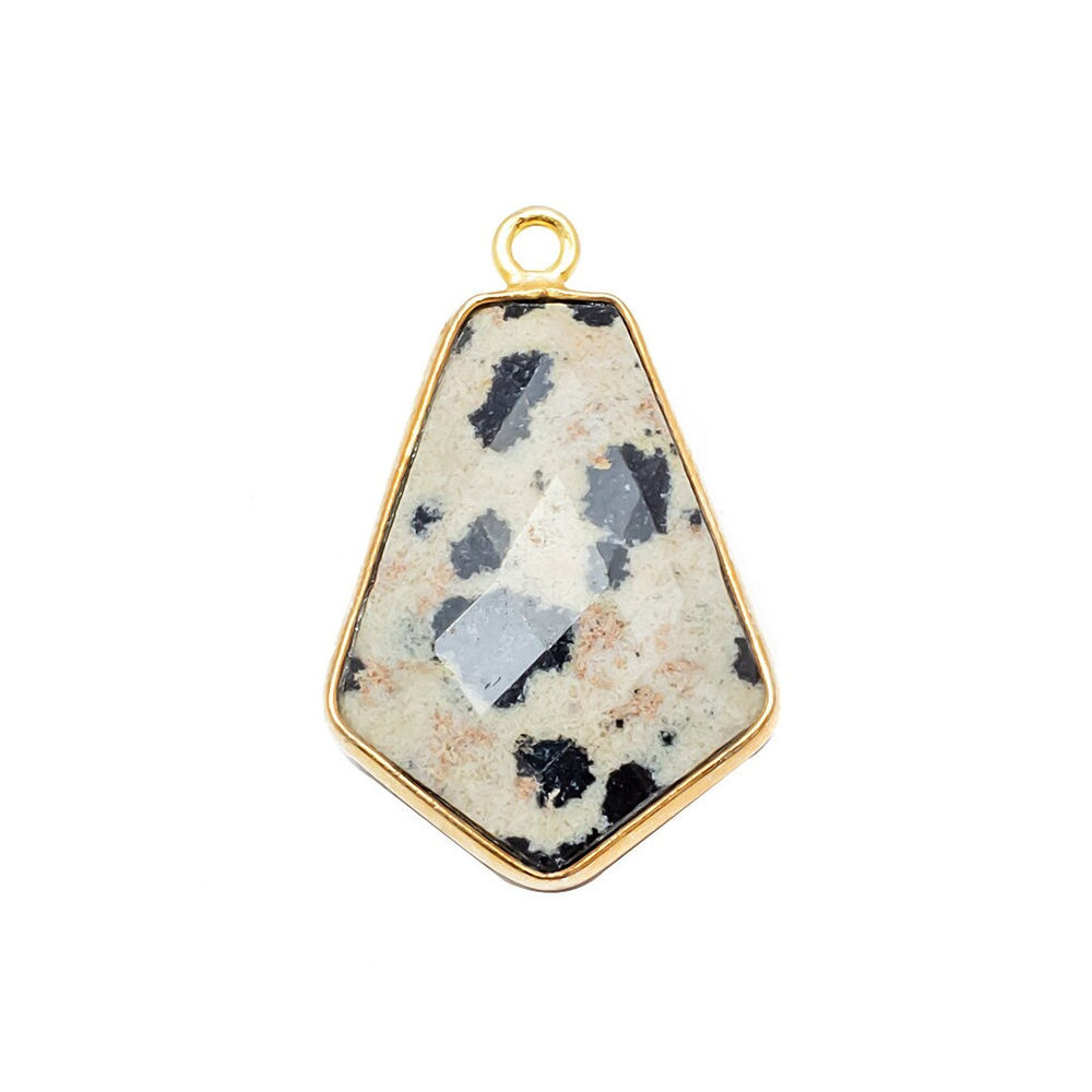 Dalmatian Jasper Gemstone 15x20mm Tie Shape Gold Vermeil Bezel set Pendant